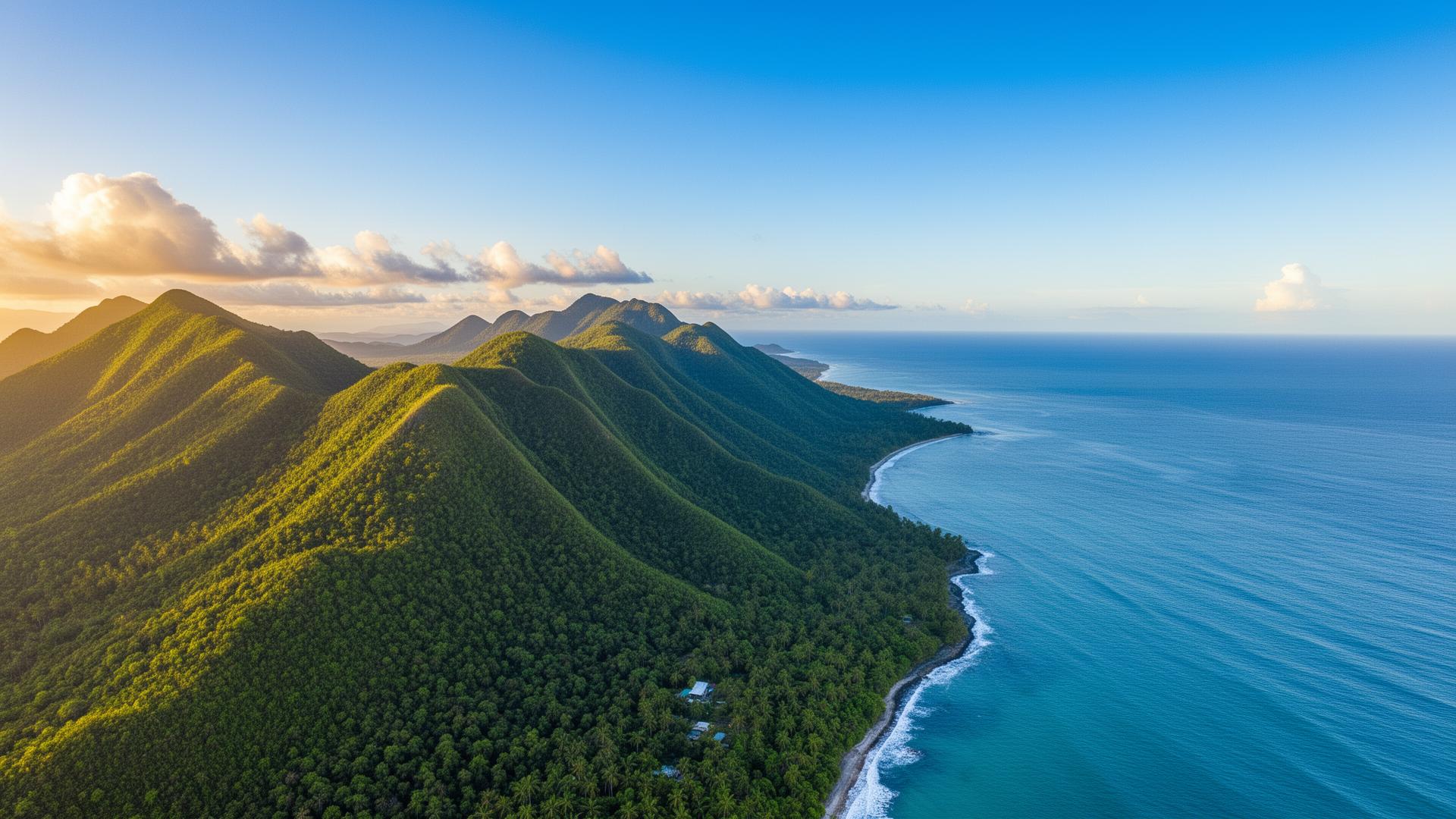 Cebu coastline: green tropical mountains meeting the blue ocean